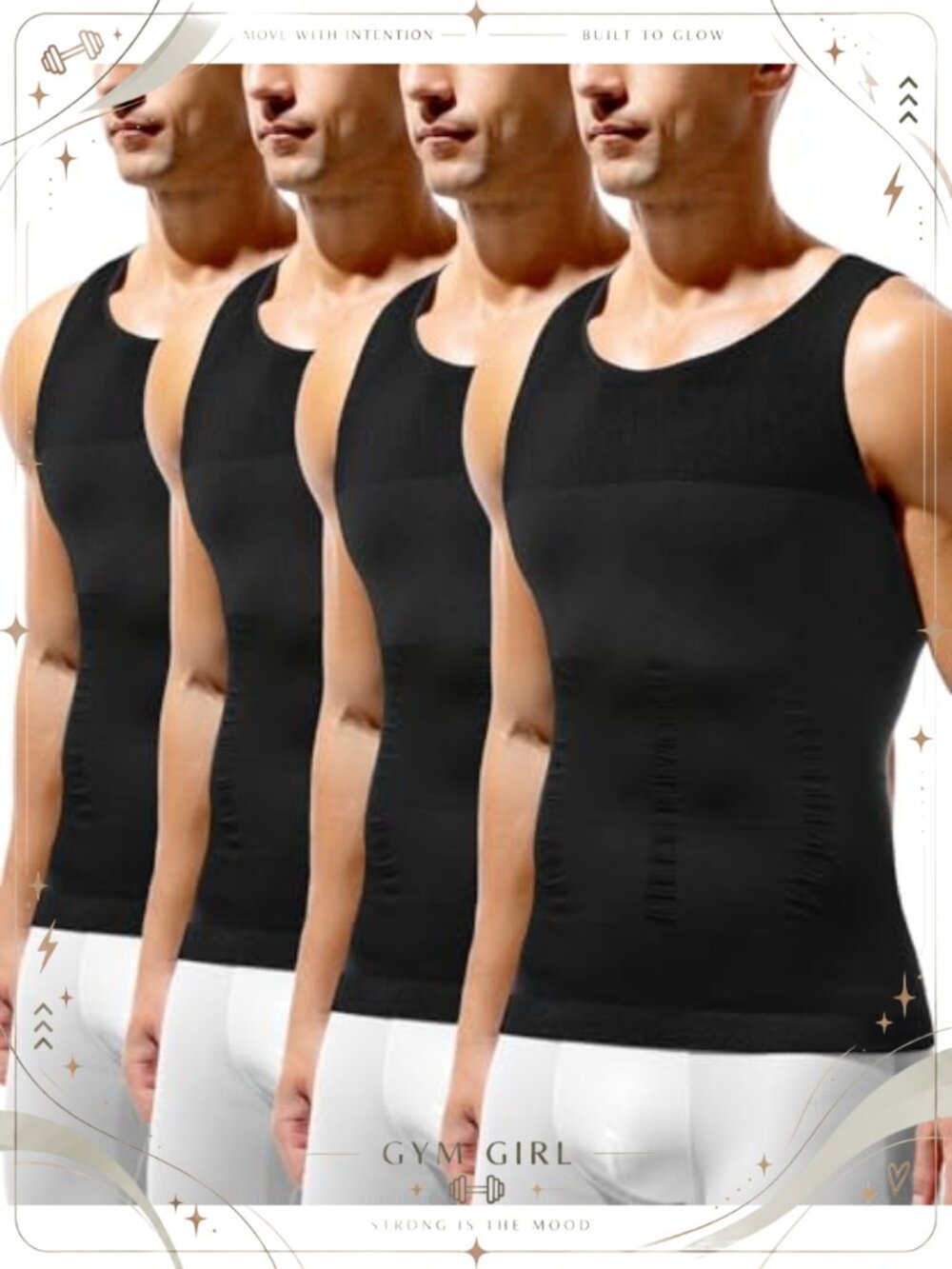 Men's Compression Shirt Slimming Body Shaper Undershirt Nylon Spandex 4 Pack
